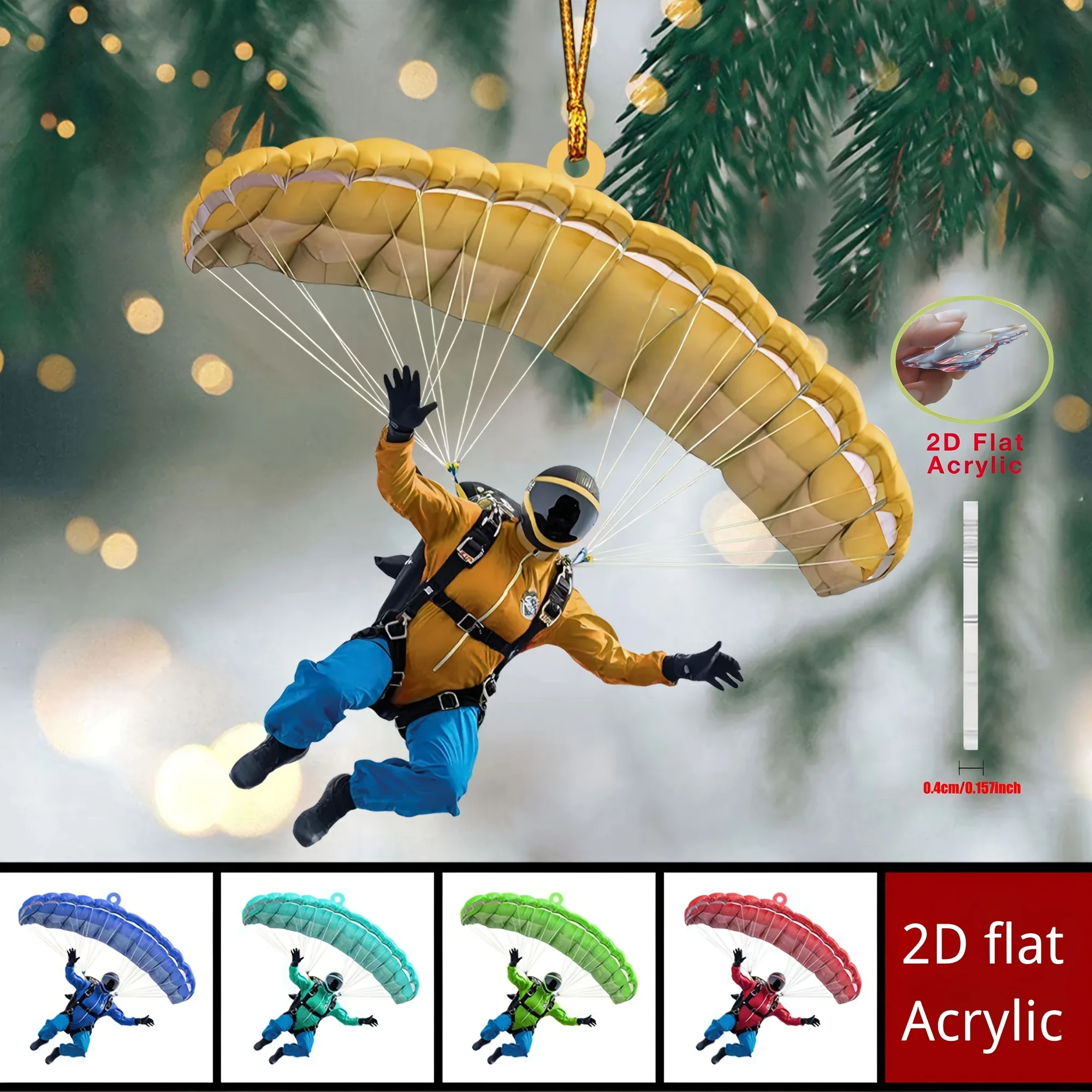 2D Paraglider Acrylic Keychain Car Rearview Mirror Decoration Classroom Vehicle Ornament Gift for Aviation Enthusiasts Athletes