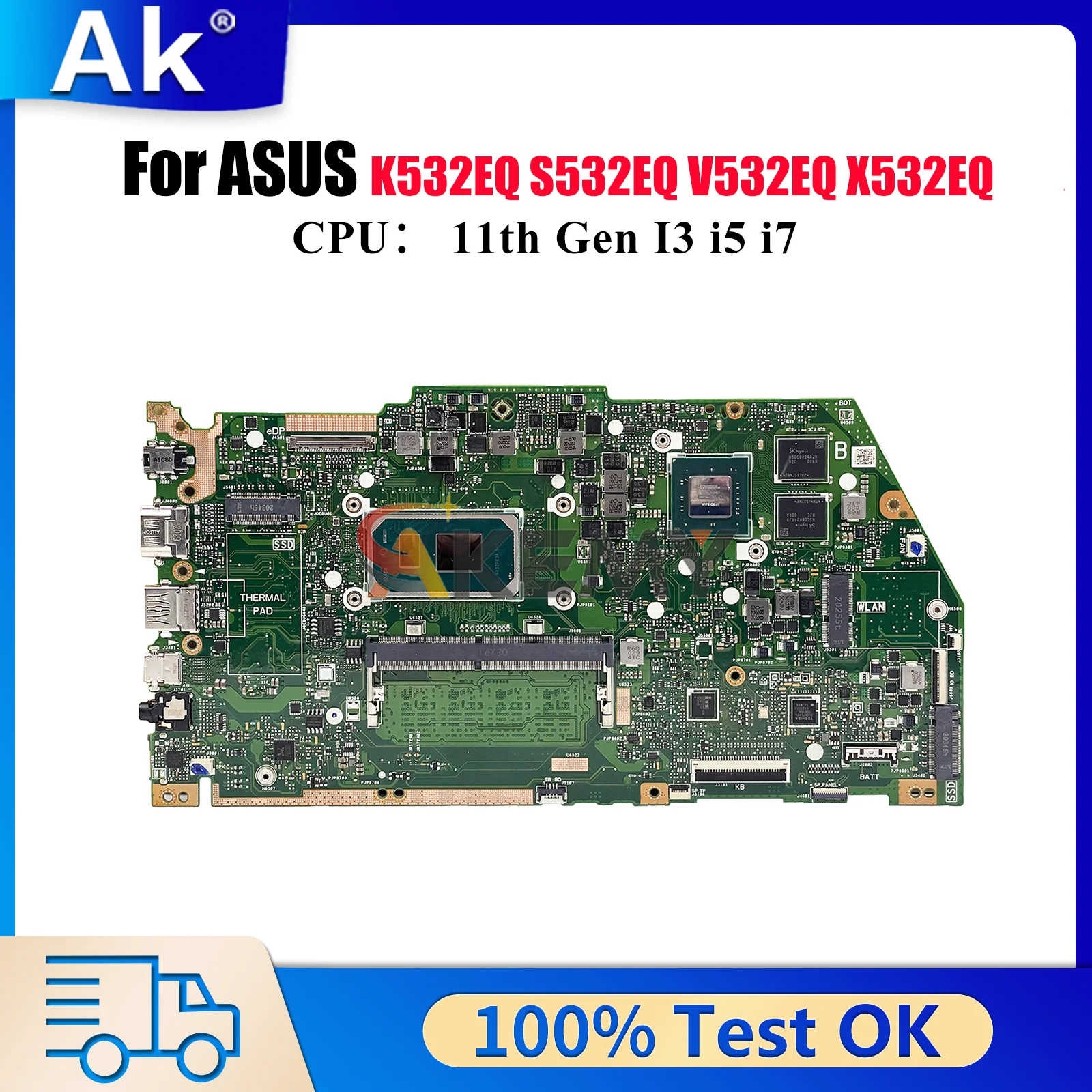 

X532EQ Материнская плата для ноутбука ASUS VivoBook S532EQ X532EQ K532EQ V532EQ X532E Материнская плата с 11-го поколения I3 i5 i7 100% тесты OK stk