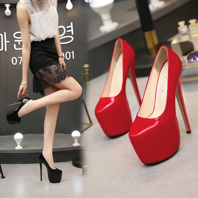 Women Shoes Spring/Autumn Sexy Wedding Round Toe Woman Pumps Platform 18CM Very High Heel Pumps Candy Color Stilettos