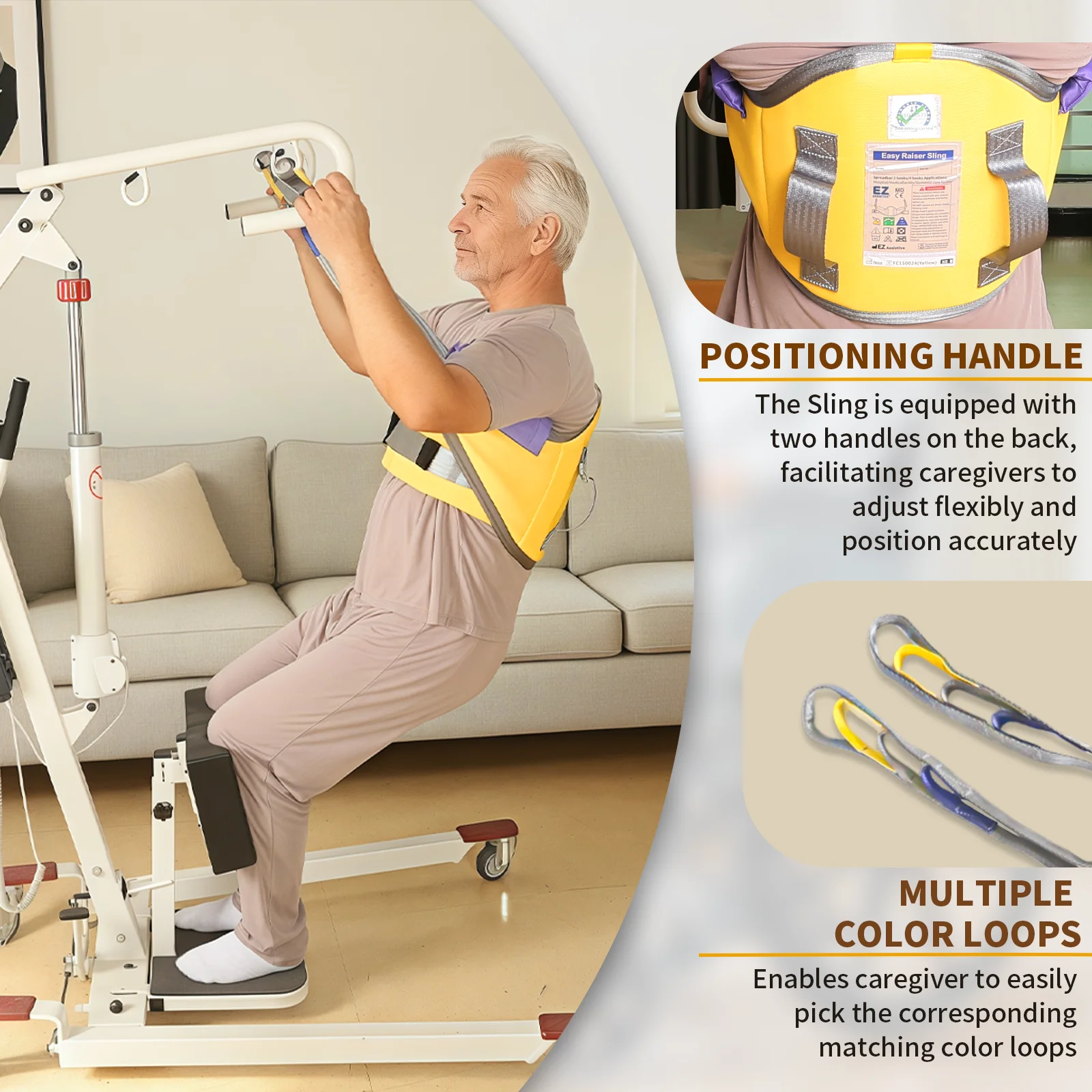 Ehucon Comfortable Patient Lift Sling,Sit to Stand Sling with Waist Belt Ambulating Assist Hoist Sling for Disabled Elderly