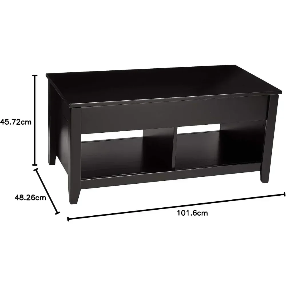 Rechthoekige salontafel met verhoogde opbergruimte, zwart, 40 inch x 18 inch x 19 inch