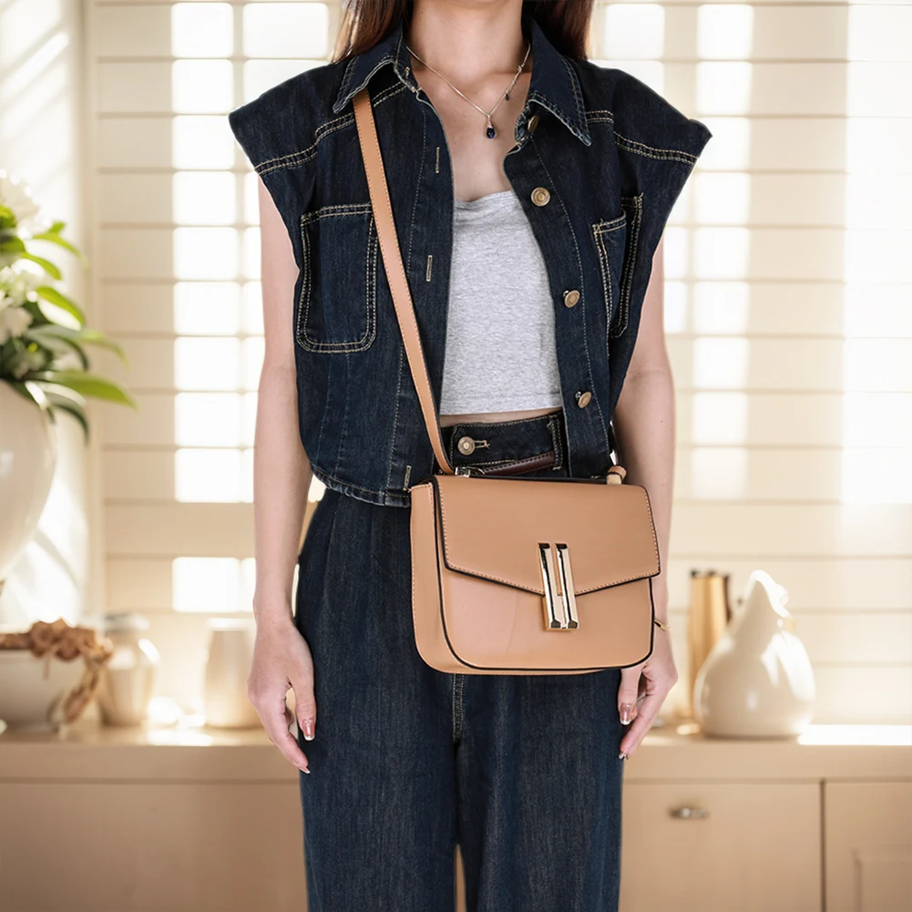 

Women Stylish Crossbody Bag Large Capacity PU Square Shoulder Bag Simple Satchel Bag Adjustable Strap Hasp Closure for Commuting