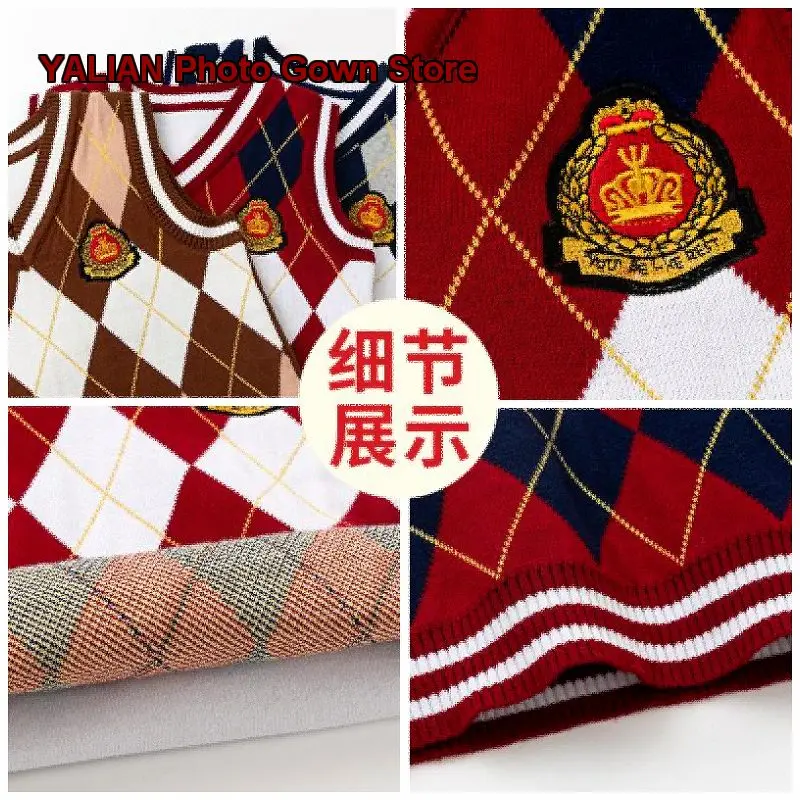 Boys Vest Kids Spring Autumn Knit Waistcoat Plaid Pattern College Style Double-Layer Outerwear