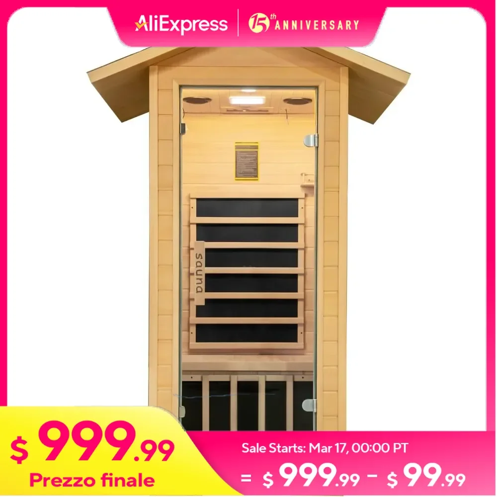 

Outdoor Far Infrared Sauna, 1 Person Low EMF Indoor Home Sauna Canadian Hemlock Wood Dry Sauna 1400W/110V