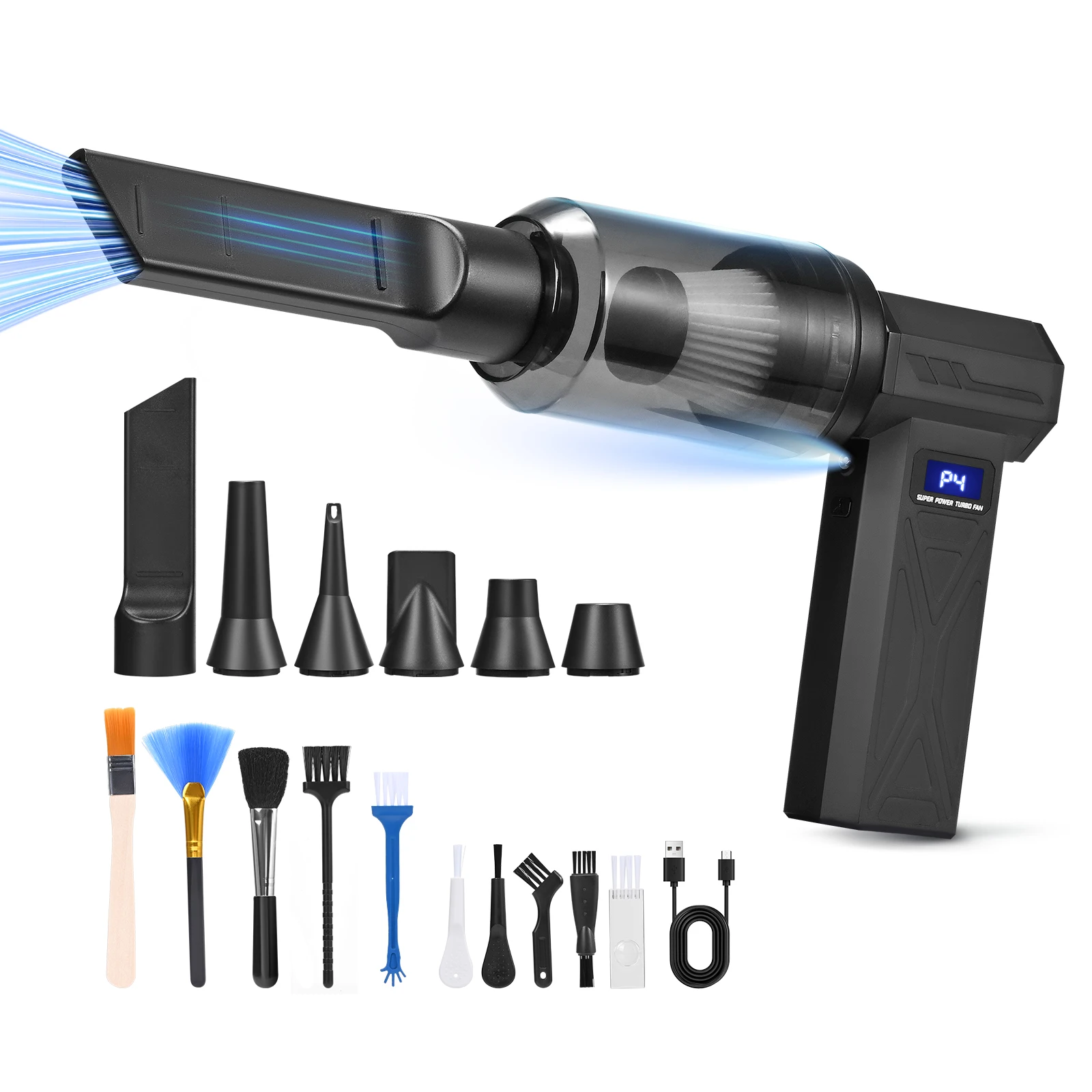 Soplador de Aire Eléctrico de 150000 RPM, Potente Ventilador Turbo Multiusos Recargable, Motor sin Escobillas, Herramienta para Auto/PC/Hogar/Exterior