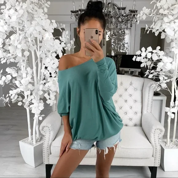 Women\'s Top Long Sleeve T-shirt Autumn 2024 New Fashion Off Shoulder Solid Color Pullover Casual Elegant Commuting Style