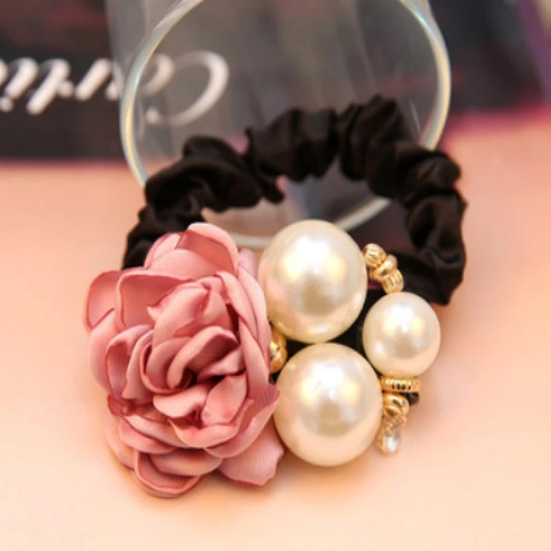 Everyday Pearl Rose Flower Hair Accessories Camellia Hair Rope Scrunchie