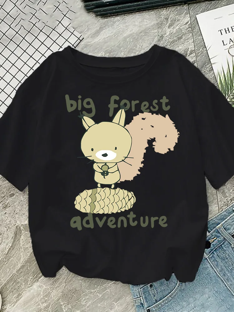 

Women Tees shirt Cartoon squirrel Fashion Clothes Print Black Tshirt Short Sleeve New Spring Summer Graphic Tops Ladies T-Shirt