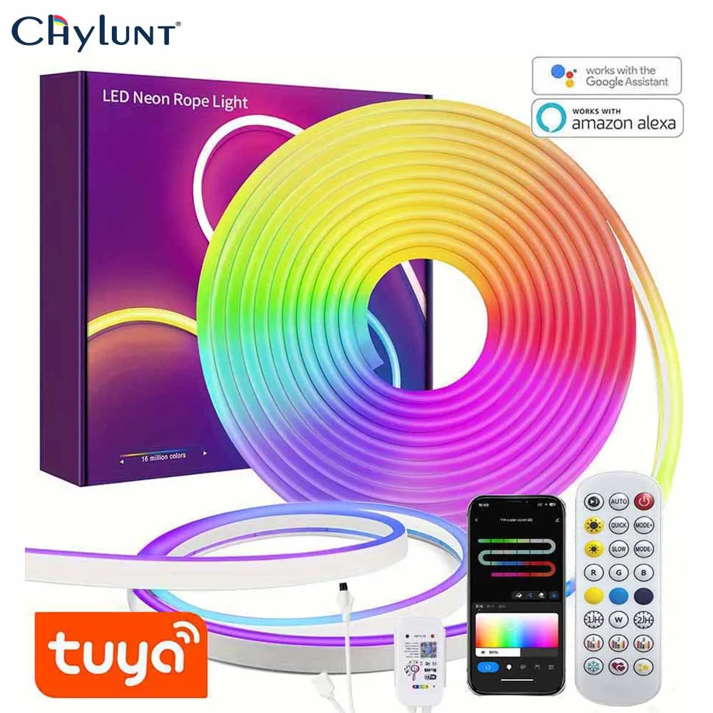 Led Light Strip Bluetooth TUYA APP 24V 96LEDs Silicone Neon Strip Music Synchronization RGBWIC 256 Colors Follow Strip Light