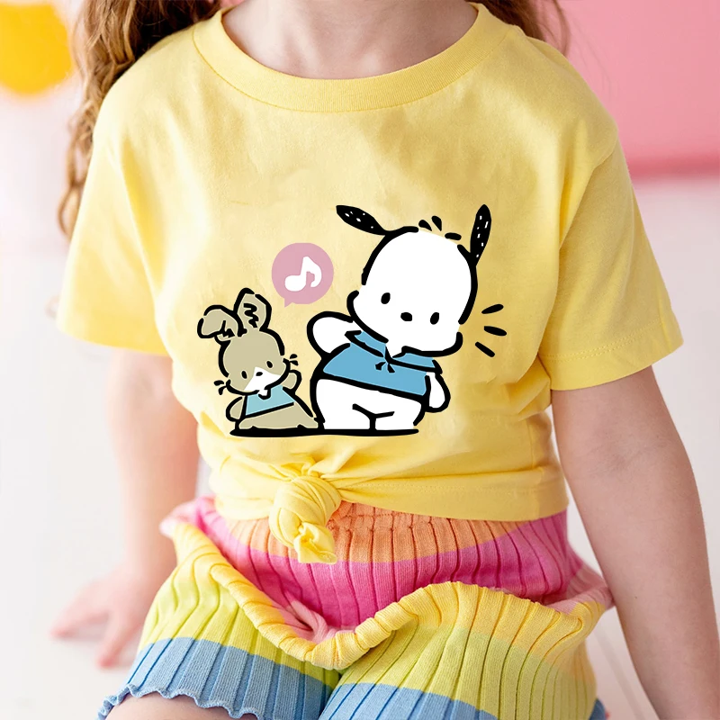 

Pochacco Printed Kids T-shirt Summer Children's Cotton Short Sleeve Suitable for Boys and Girls Yellow Casual Tops