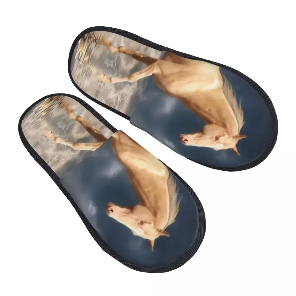 

Custom Turkmen Achal Teke Horse House Slippers Women Comfy Memory Foam Golden Horses Slip On Spa Slipper Shoes