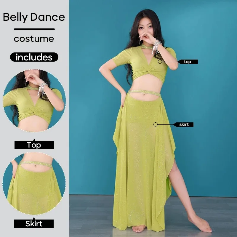 

Belly Dance Clothes Top and Skirt 2 Pieces Set Dance Wear Outfit For Adult Women Stage Performance Clothings Practice Clothes