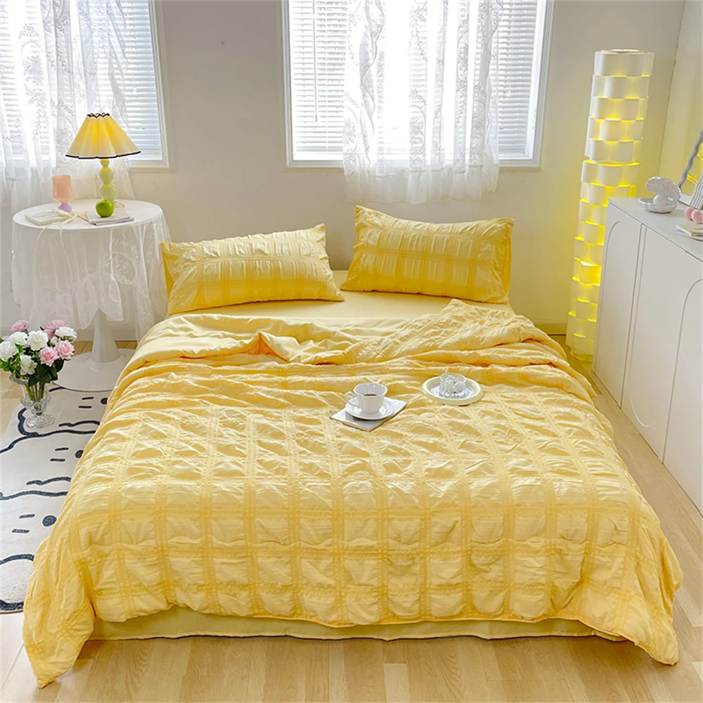 Korean Style Seersucker Summer Quilt Washed Cotton 200x230cm Thin Quilt Air Condition Blanket Bed Duvet Breathable Bedroom Decor