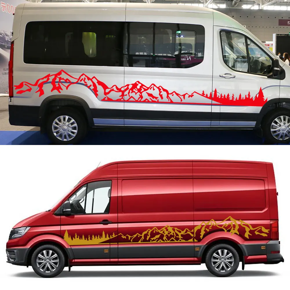 2Pcs/Lot Car Stickers Motorhome Camper Van DIY Stripes Mountain Graphics Decals For Volkswagen VW Crafter Tuning Accessories
