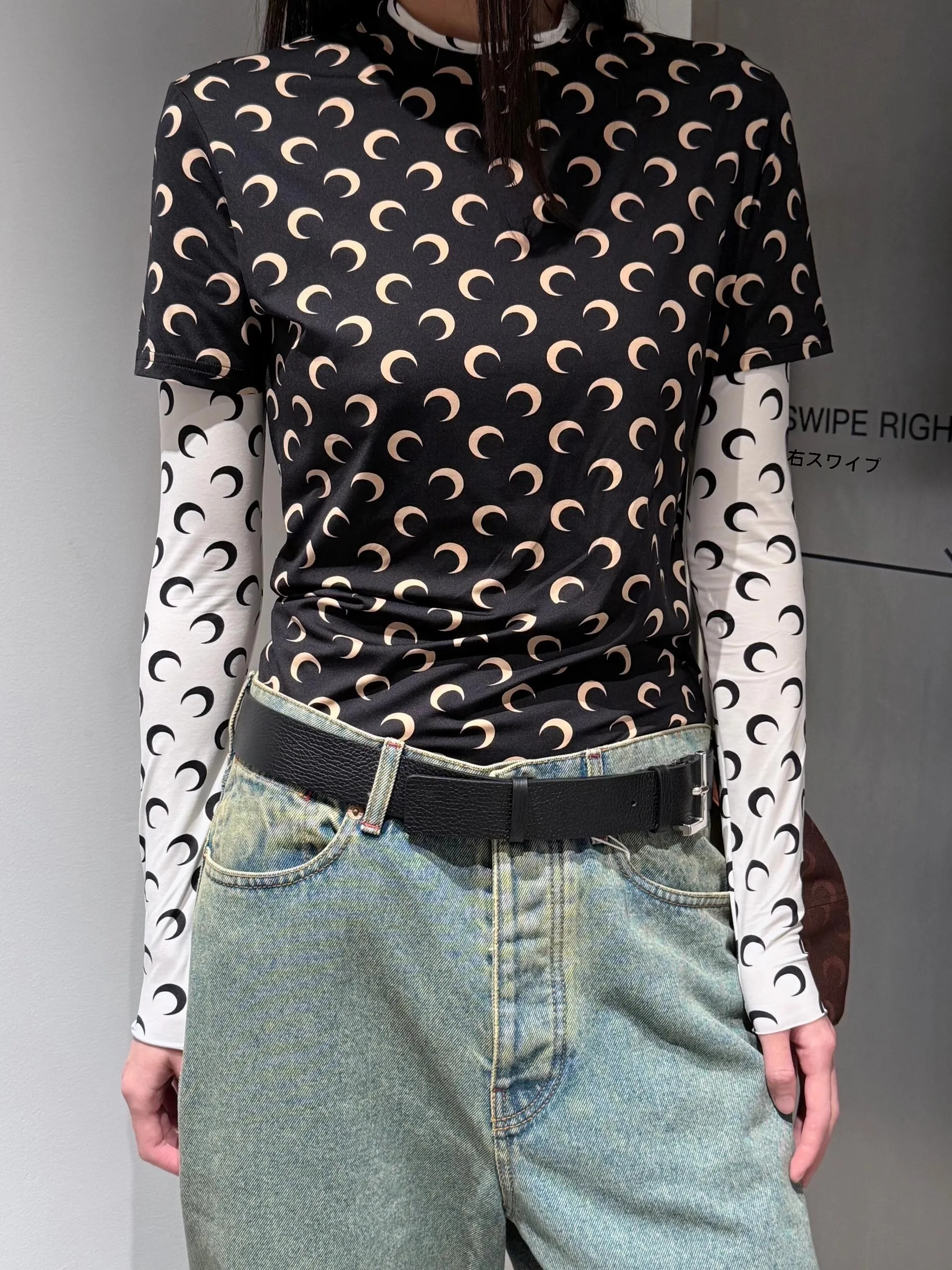 

Slim Fit ort Sve T-irt Women's Moon Print ved High Collar Milk Silk Thin Base irt Street Sle Summer Top