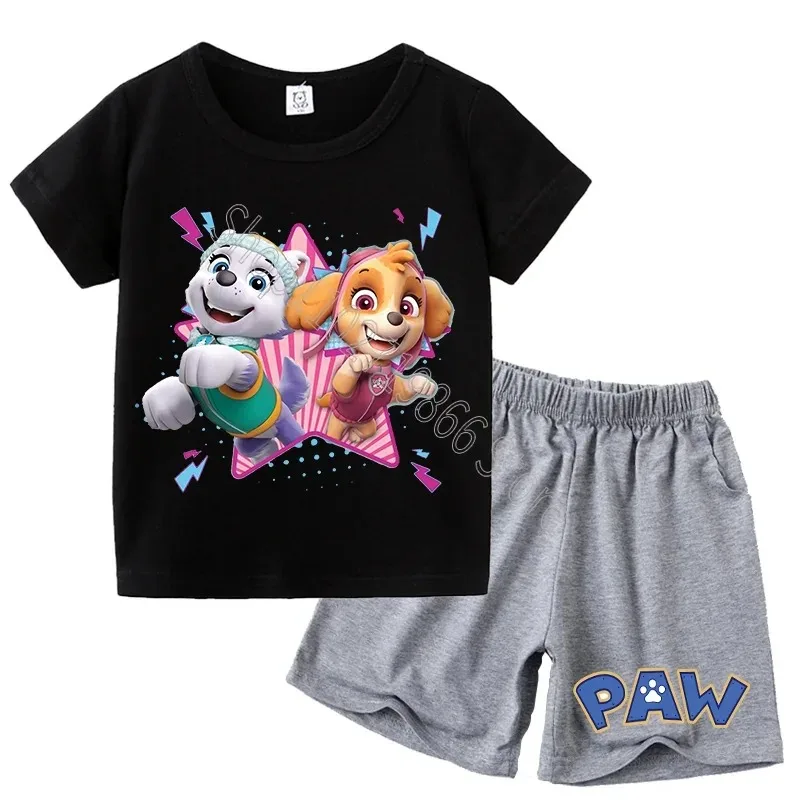 2PCS Paw Patrol T Shirts and Shorts Set Chase Skye Cartoon Anime Printed Short Sleeves Summer Comfortable Tee Birthday Gifts New - view 3