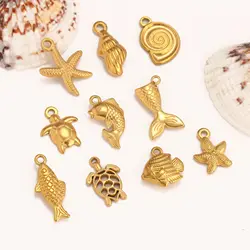 3Pcs Mini Ocean Charms Sea Turtle/Fish Tail/Starfish Charm Stainless Steel Pendant DIY Necklace Earring Jewelry Making Accessory