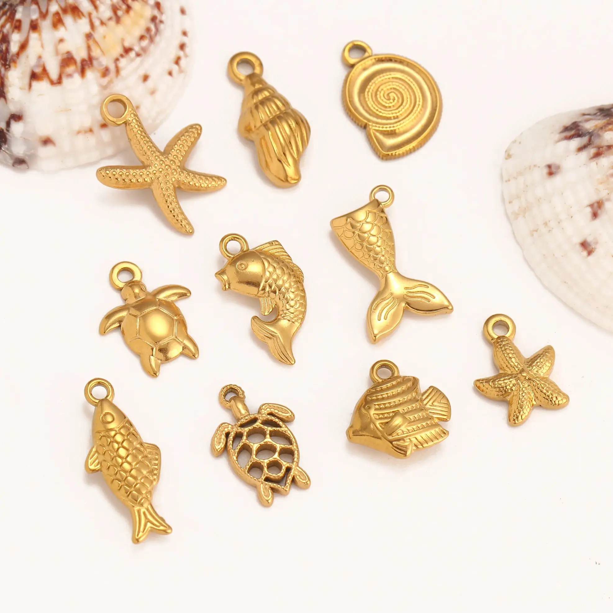 3 sztuk Mini Ocean Charms żółw morski/rybi ogon/rozgwiazda urok wisiorek ze stali nierdzewnej naszyjnik DIY kolczyk akcesoria do wyrobu biżuterii