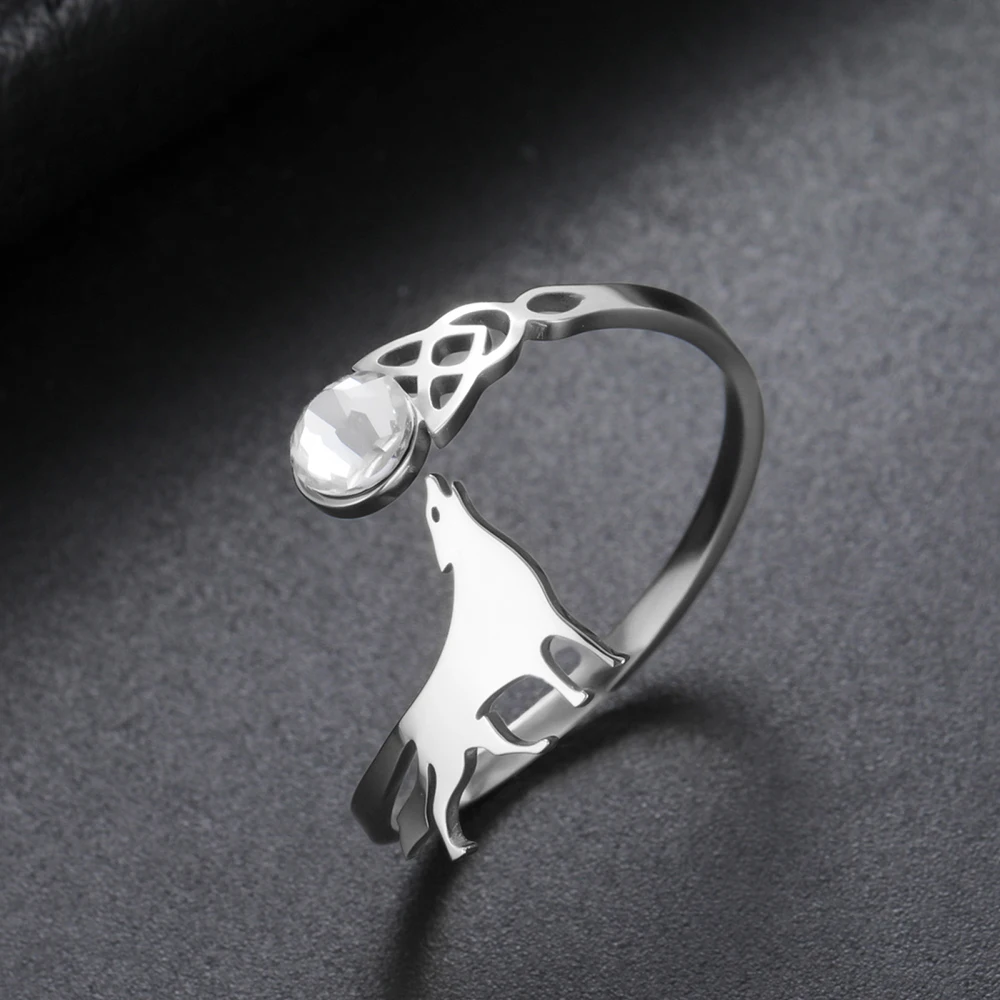 Dawapara Heulender Wolf Zirkon Verstellbarer Ring Tier Totem Celtics Knoten Glückssymbol Edelstahlschmuck – Detail 15