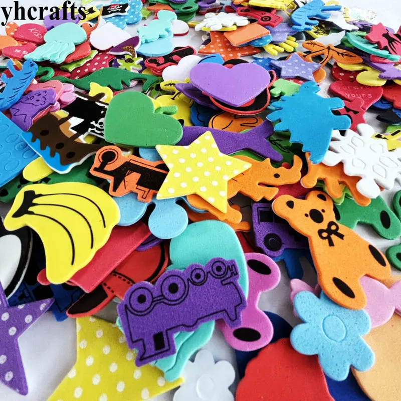 200PCS mix design animals fruit star hearts shape flower tree all in random shape foam stickers OEM on stock bulk wholesale