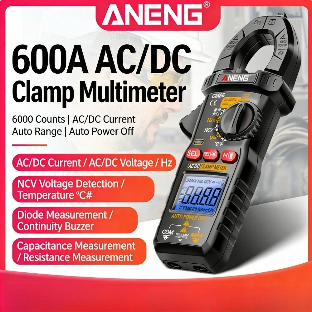 

CM86 600A AC/DC Clamp Meter, Professional Digital Multimeter Current Voltage Diode NCV Voltage Detection Electrician Tools