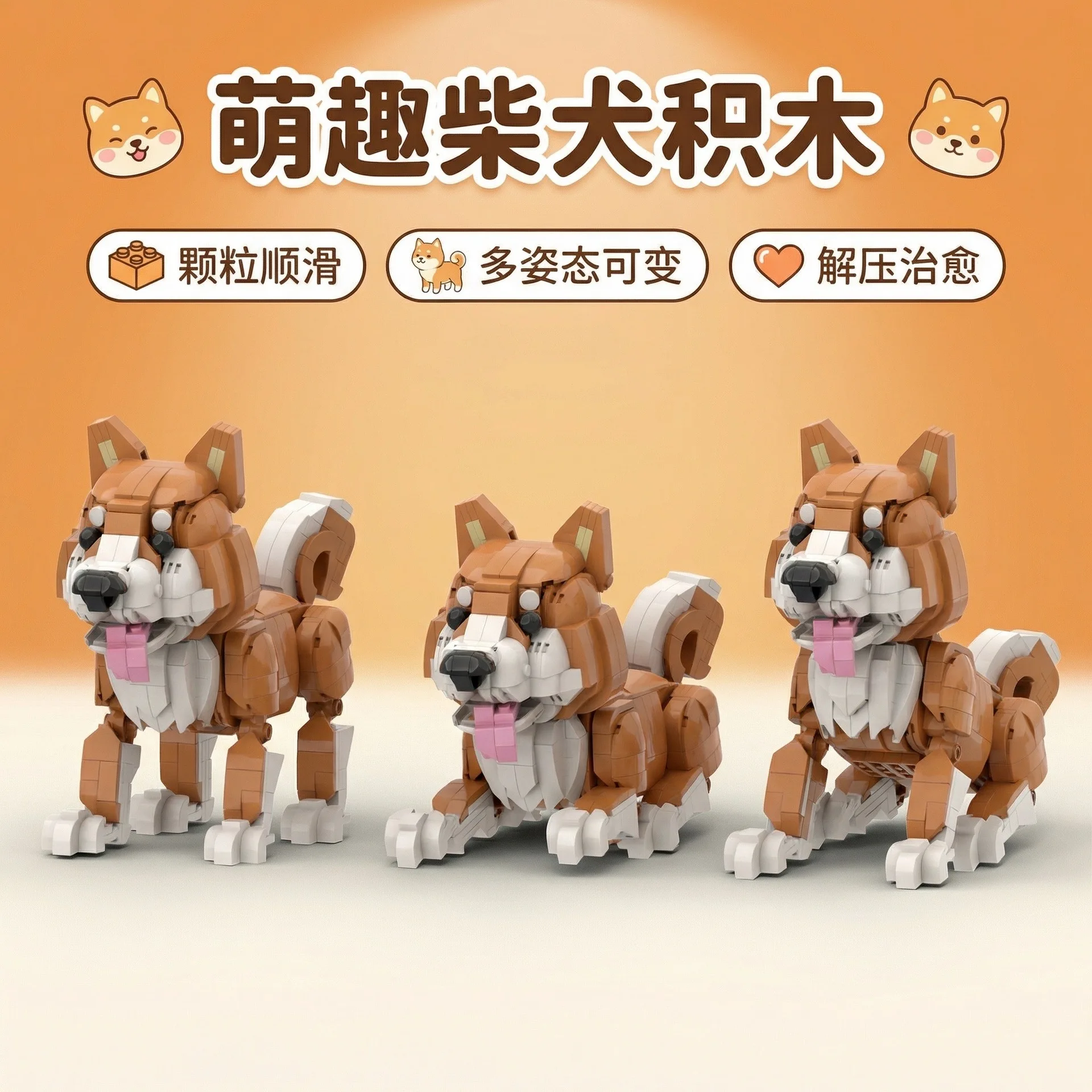 Cute Pet Dogs Shiba Inu Border Collie Building Blocks Assembly Animals Model Multi-pose Fun Bricks Toys Home Office Decor Gifts
