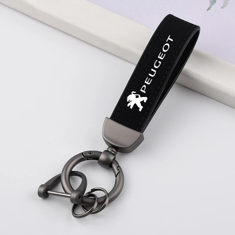 Leather Car Keychain Key Ring Chain Pendant Buckle Men Women Gifts For Peugeot 307 206 308 207 406 407 408 3008 4008 Accessories