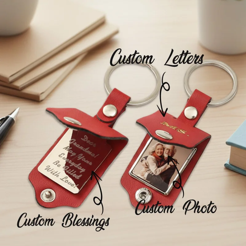 DIY Fun Photo Leather Key Ring with Engraved Image
