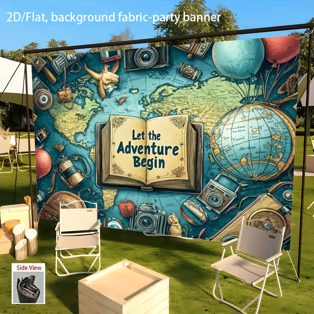 Global Adventure Books Kunstdruck, Retro-Karten und Heißluftballon-Design „Lass uns abenteuer beginnen“ – Hintergrundstoff