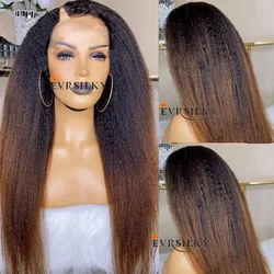 Ombre Chestnut Brown  Kinky Straight V Part Wigs 100% Human Hair Unprocessed Brown Yaki Straight U Shape Full End None Lace Wig