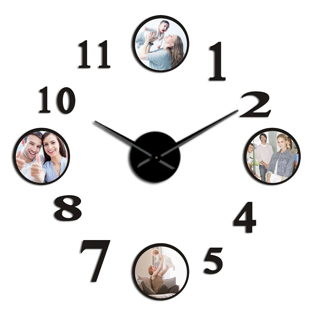 

Custom Personalized Images Photos DIY 3D Acrylic Wall Clock Picture Frame Self Adhesive Mute Watch Family Friends Memory gift