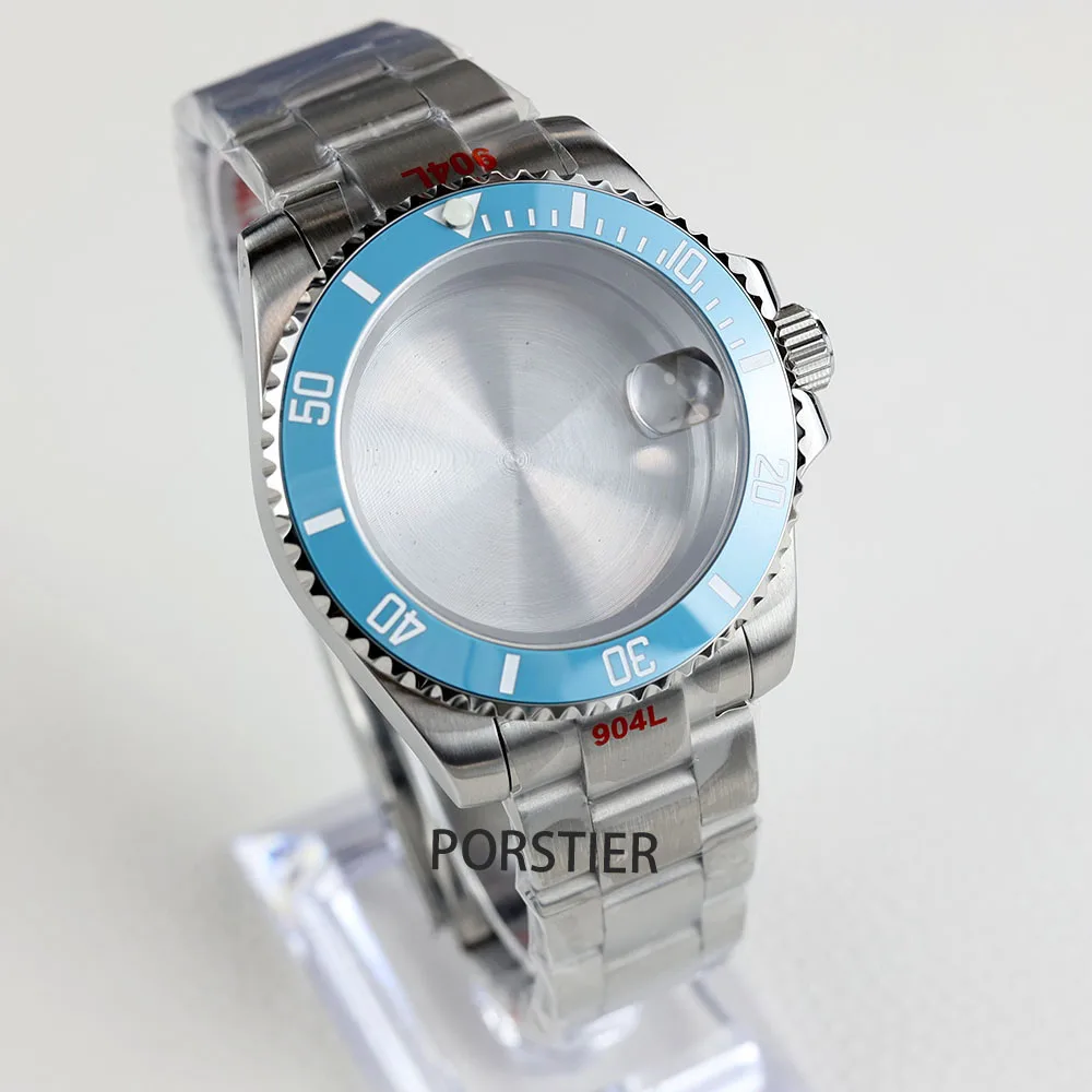 40mm NH35 Case Ice Blue Ceramic Bezel Sapphire Crystal Water Resistant for NH35 Nh36 Automatic Movement Sub GMT Watch Case