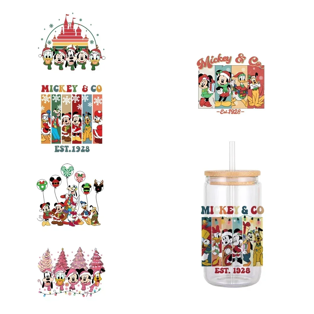 Disney Christmas Mickey UV DTF Transfer Sticker Waterproof Transfers Decals For 16oz Glass Cup Wrap Stickers 11x11cm