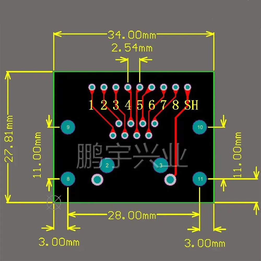 1Pc test board RJ45 8P bent pin straight pin To XH2.54 Modular Ethernet network port terminal circuit board connector adapter