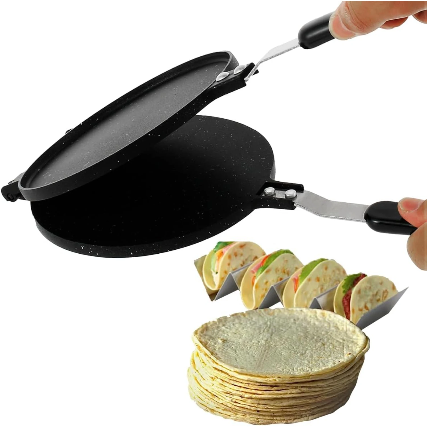 

Tortilla Press Pan, Non-Stick Flour Maker with Bakelite Handle Heavy-Duty Aluminum Dough Pan Multipurpos