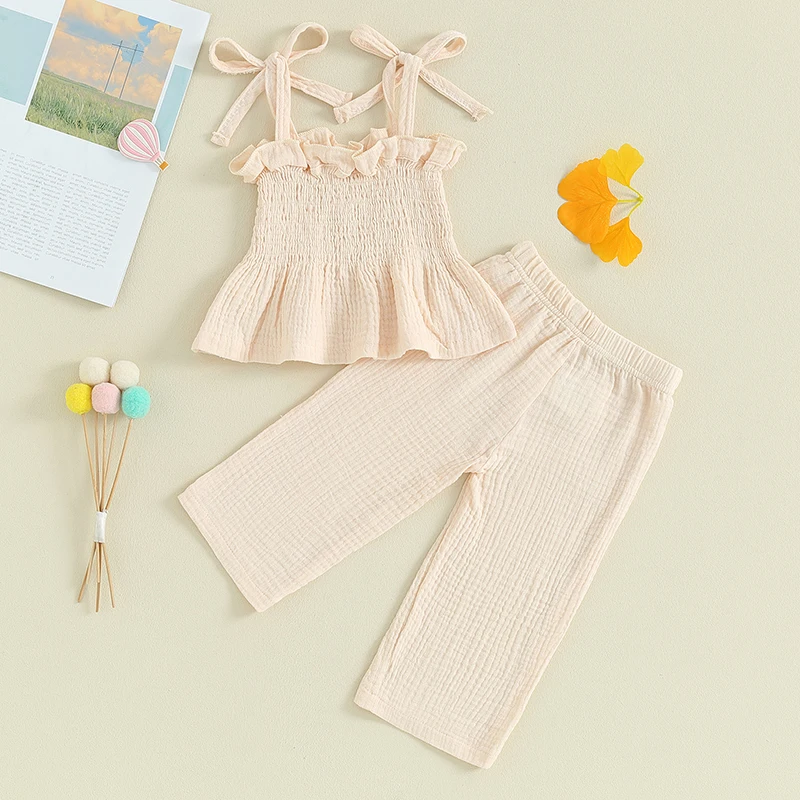 Toddler Baby Girls 2PCS Outfits Ruffle Sleeveless Camisole Elastic Pants Set Infant Summer Clothes