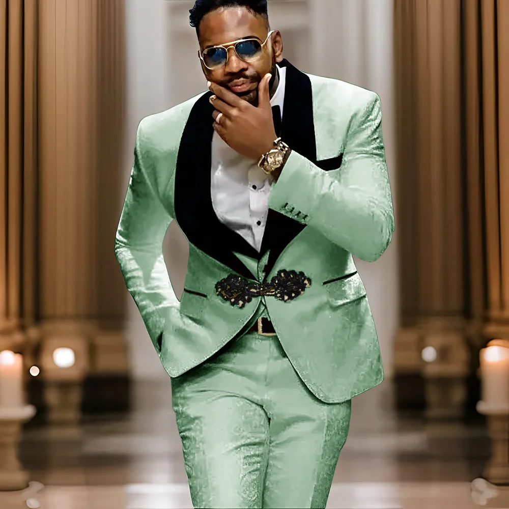 Abiti da uomo Jacquard Slim Fit con bottoni alla coreana 3 pezzi moda (giacca + gilet + pantaloni) smoking da sposa per lo sposo