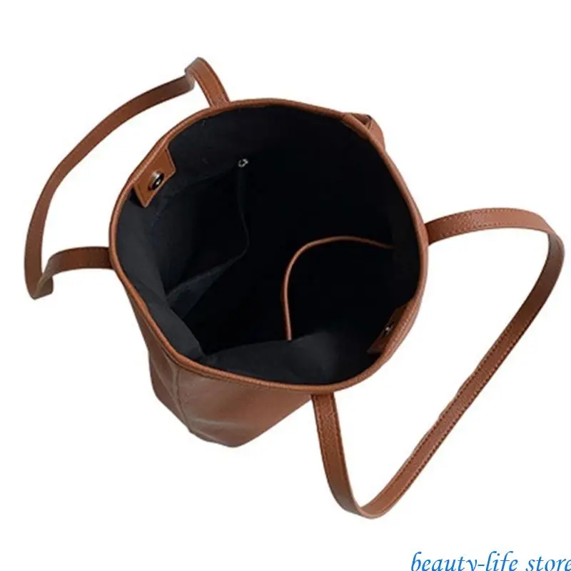 

Elegant PU Leather Bucket Bag For Women Large Capacity Shoulder Bag Handbag 517D