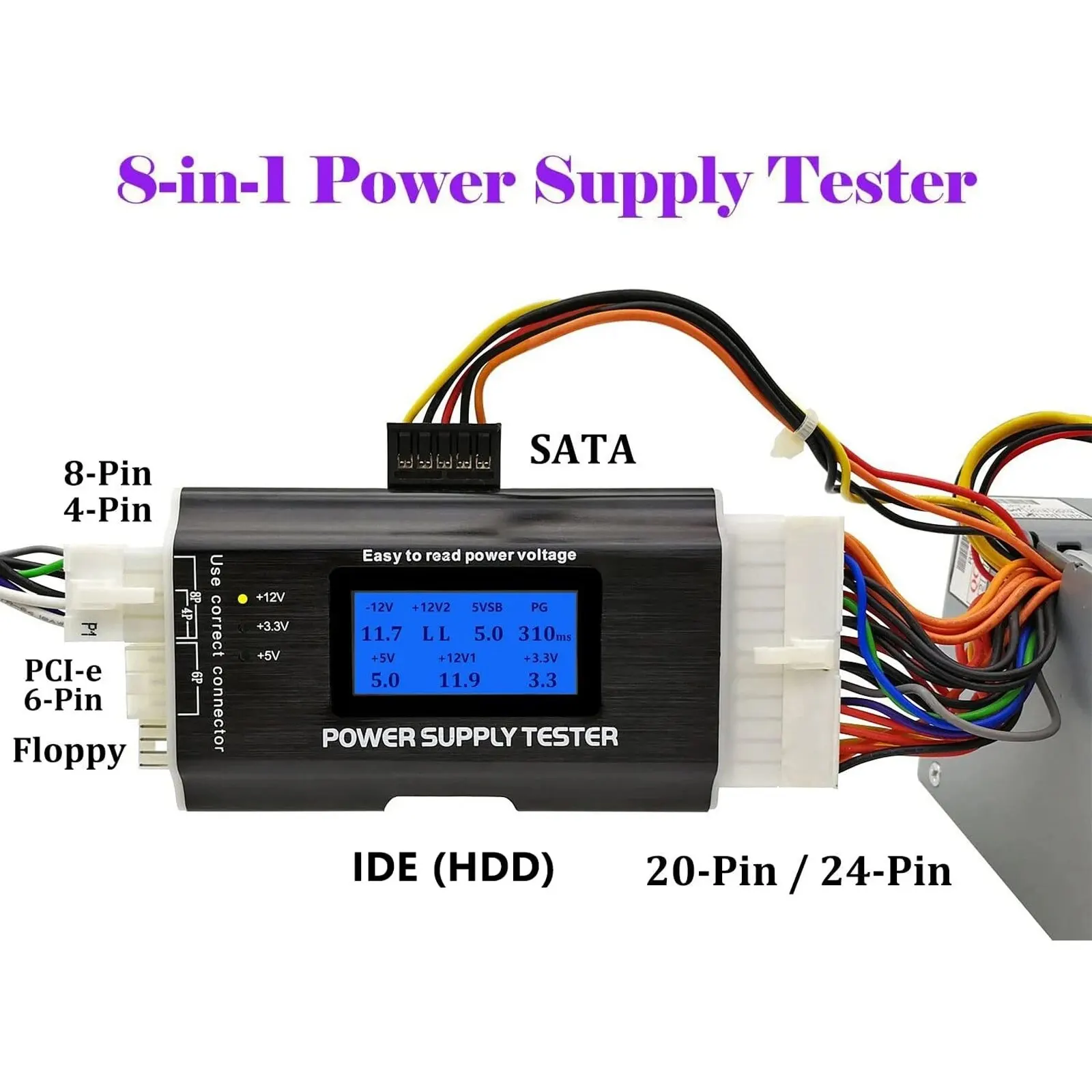 1PC ATX Power Detection Tool Computer Host Power Tester Portable Plastic Shell LCD Display Case Power Tester