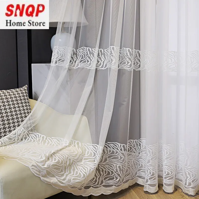 White Embroider Window Screen with Curtain Spot Zero-cut Screen Curtain Balcony Living Room Bedroom Curtains for Dining Room Ljl