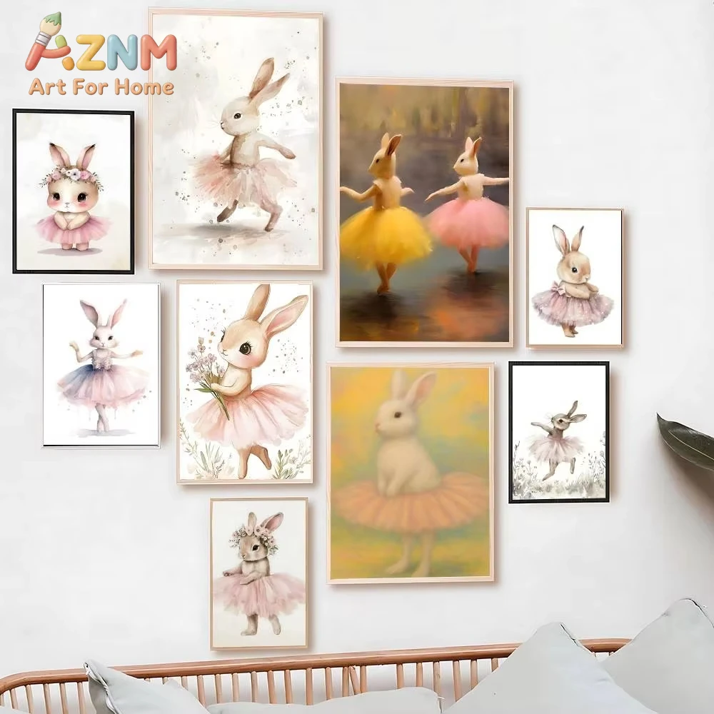 

1 шт. Милый плакат на холсте с изображением кролика-балерины, картина на холсте для дома, для гостиной и спальни, современный декор для стен