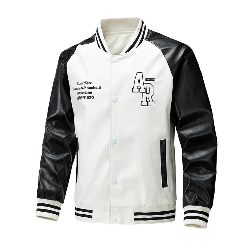 

Винтажное мотоциклетное весенне-осеннее пальто, свободные спортивные повседневные топы, байкерская верхняя одежда, мужская модная куртка с воротником-стойкой, одежда из искусственной кожи