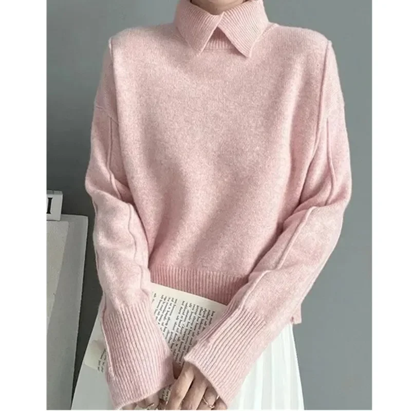 

Women's Pullover Sweater 2025 Autumn Winter New Warm Long sleeved Elastic soft Sweaters Female Solid color Casual Knitted tops