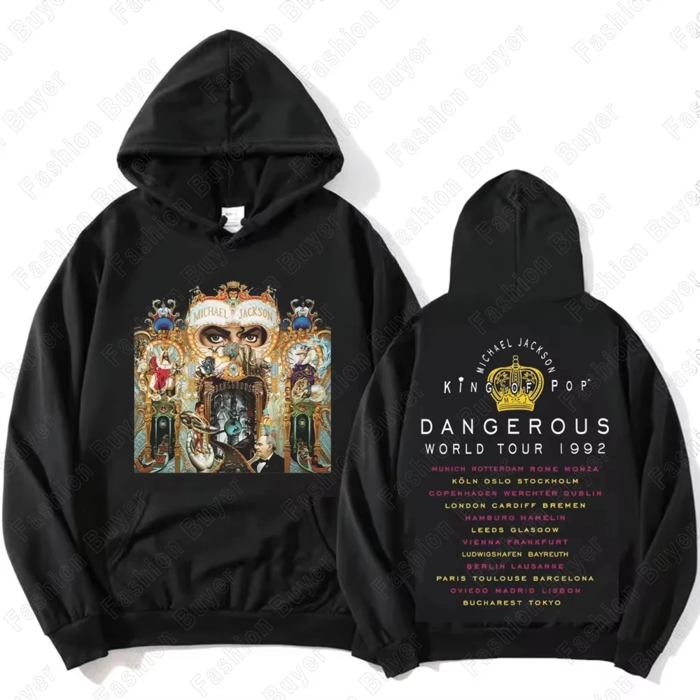 2026 Michael Jackson Dangerous World Tour 1992 Graphic Hoodie Men Oversized Cotton Hooded Sweatshirt Pop Fan Casual Tops
