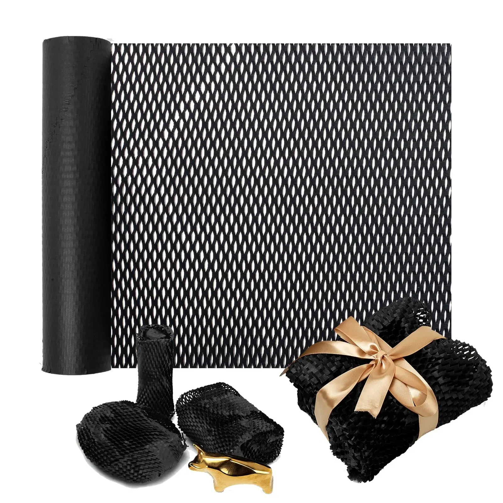 Black Honeycomb Cushioned Packaging Paper - Eco Crash Protection Wrap for Shipping & Handicrafts