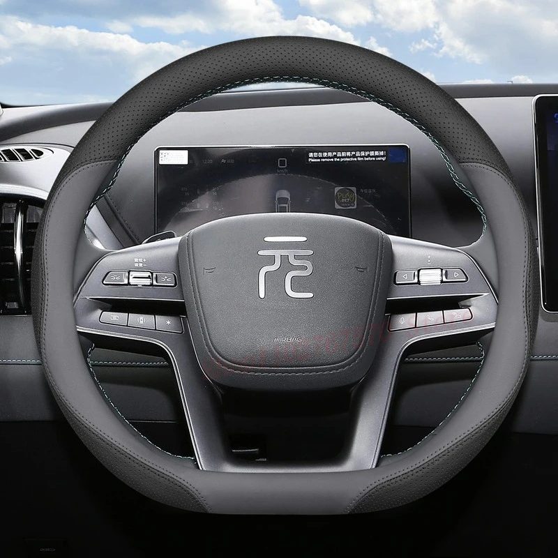 

For BYD Yuan Plus 2025 Nappa Leather Steering Wheel Cover Non-slip Durable Four Season Universal Car Interior Accessories
