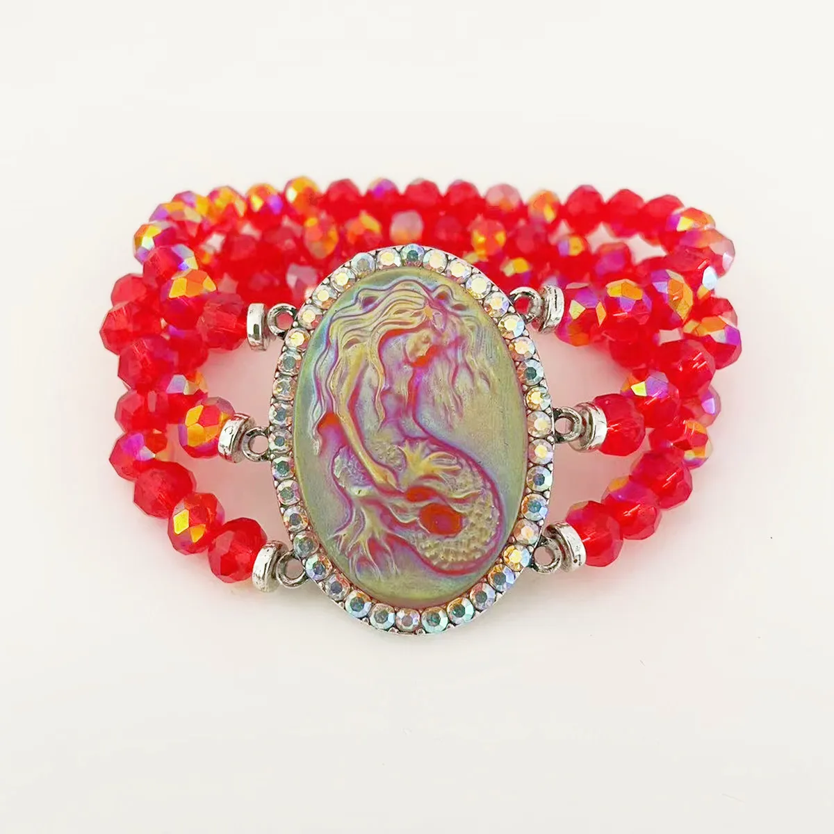 MITTO FASHION JEWELRIES AND HIGH ACCESSORIES RESIN MERMAID AND GLASS BEADS ASSORTED VINTAGE WOMEN STRETCH BRACELET