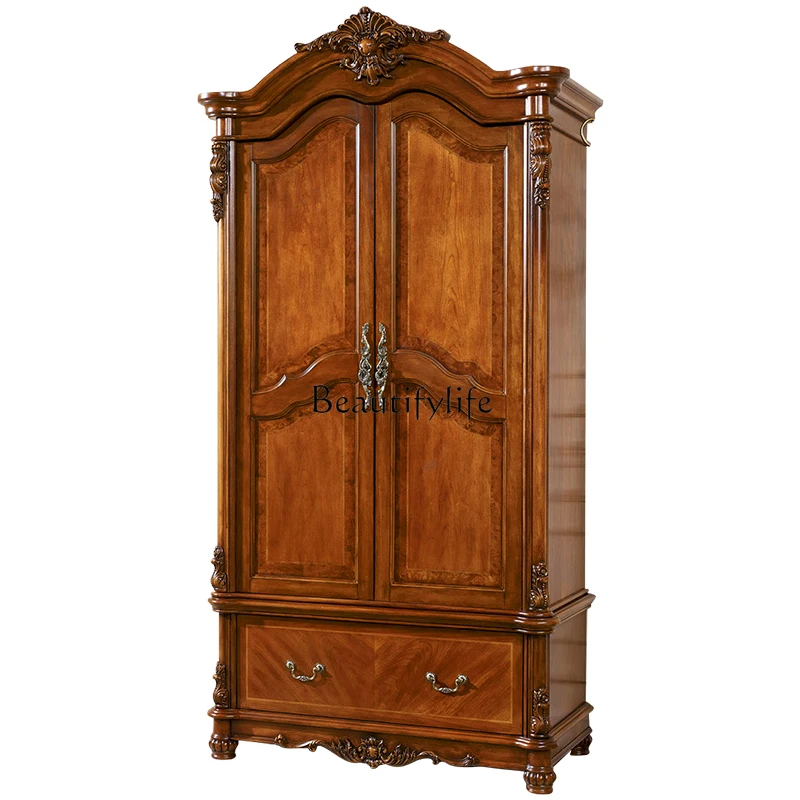 

American solid wood wardrobe two-door European simple luxury double-door storage cabinet