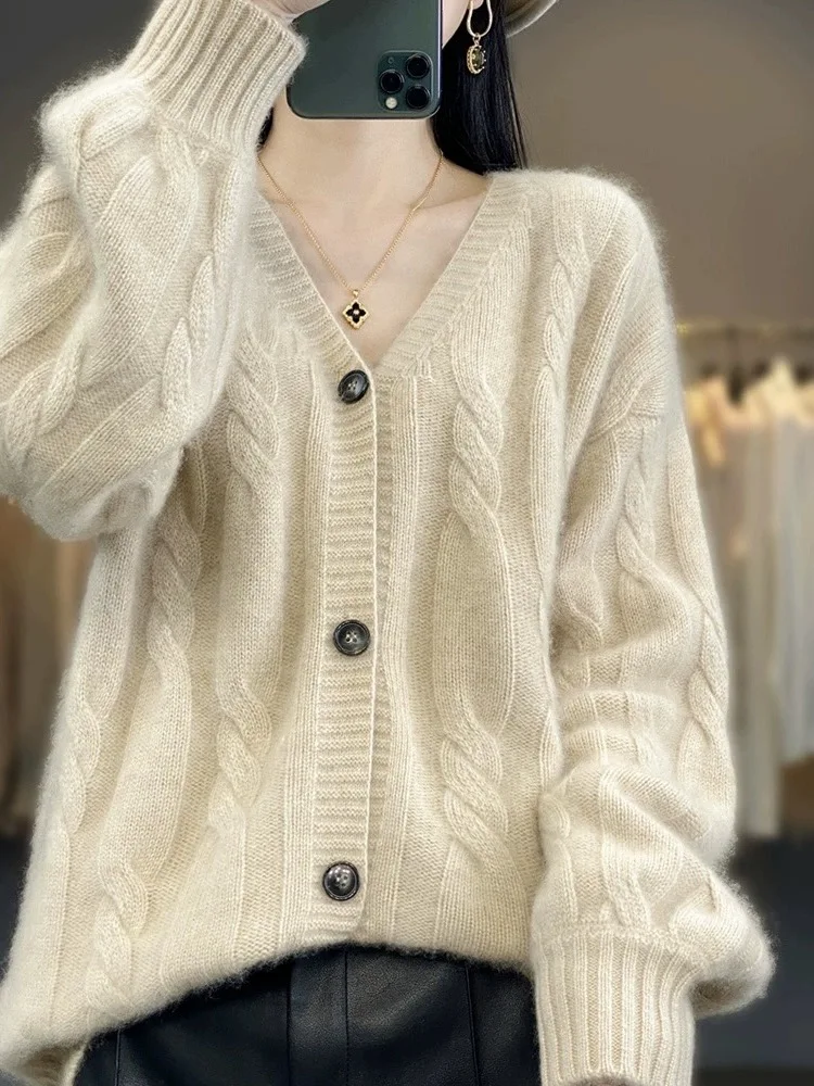 青島ブランド Camere オープンカーディガン レディース Vネック ニット アウター セーター ルーズ ウール irt 暖かさ 暖房