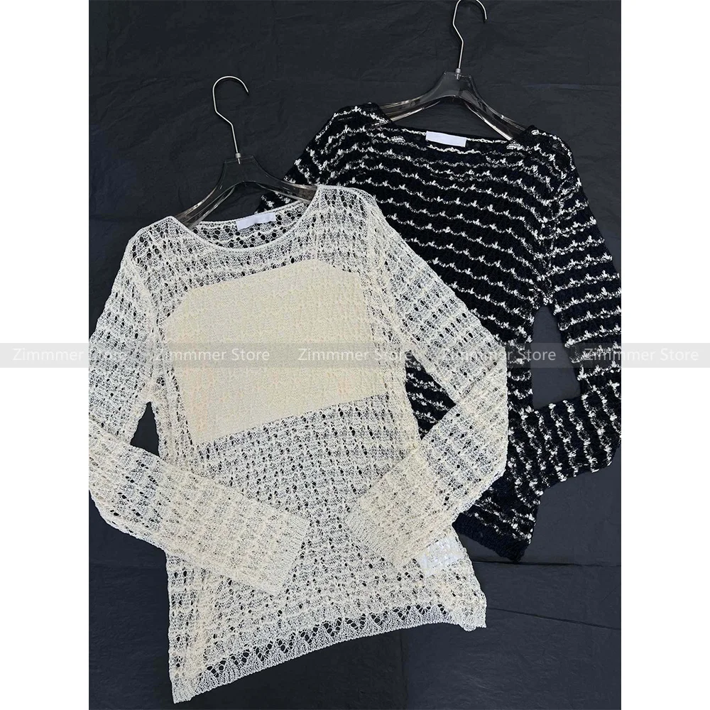 Niche fashion new thick hollow crochet with suspenders lining sexy thin see-through knitted top